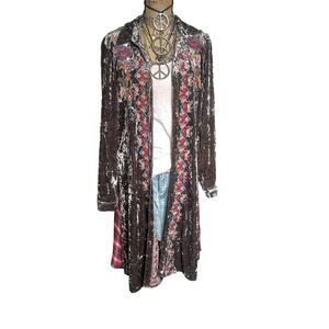 ANDREE by UNIT women’s maxi shirt/jacket Floral embroidered SIZE SMALL